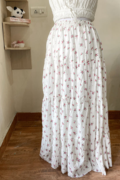 white floral long skirt